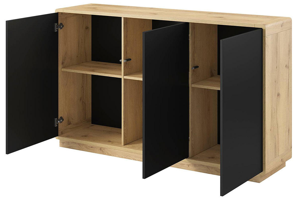 KOMMODE Aston Taurus Eiche / schwarz 160 / 40 / 74cm - Schwarz/Braun, Holzwerkstoff (160/74/40cm) - Feldmann-Wohnen