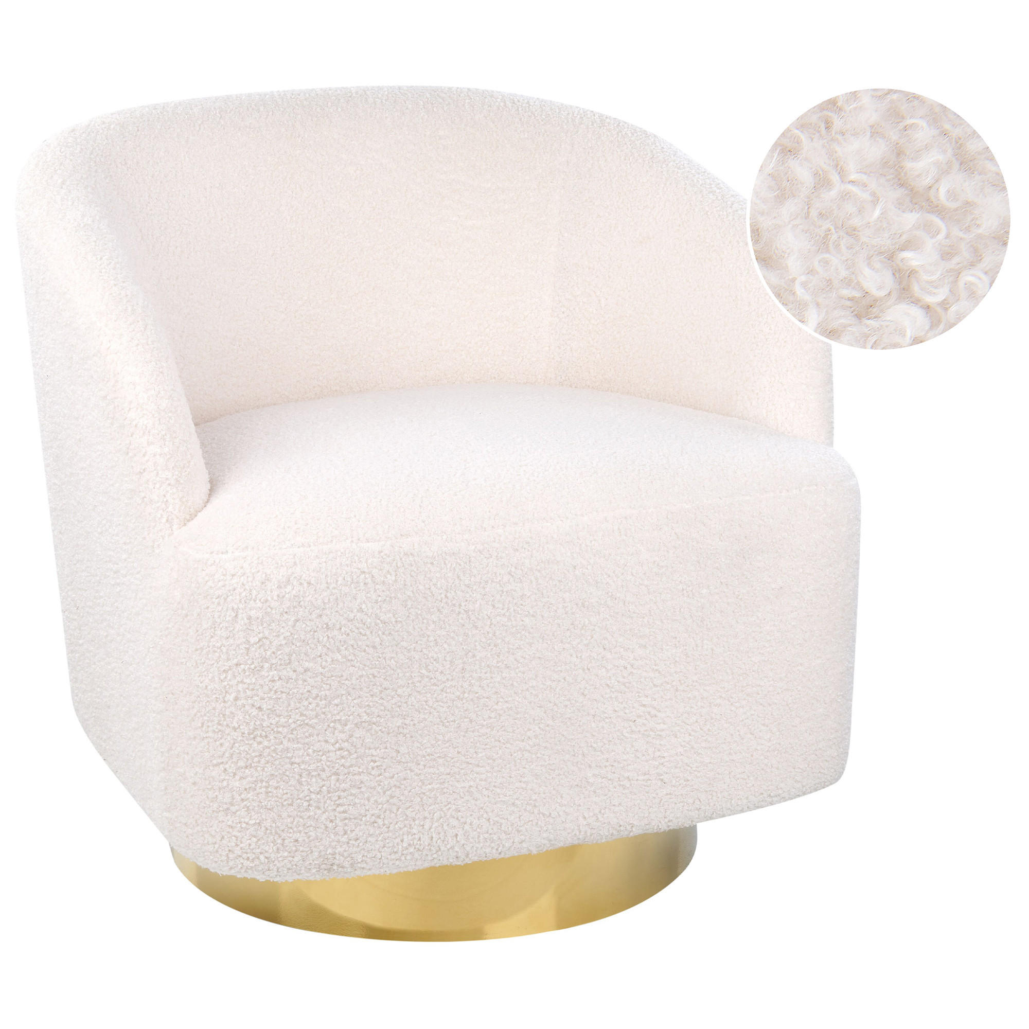 SESSEL Bouclé creme/gold mit Drehfunktion Lavik - Goldfarben/Weiß, Textil (73/71/70cm) - Beliani