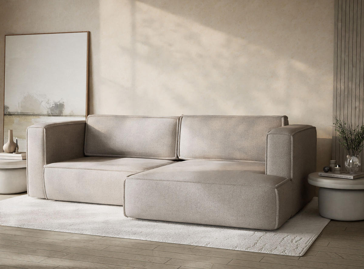 ECKSOFA MIT SCHLAFFUNKTION Velto Seidengrau Webstoff - Greige/Schwarz, Holz/Holzwerkstoff (250/152cm) - Maison de Reve