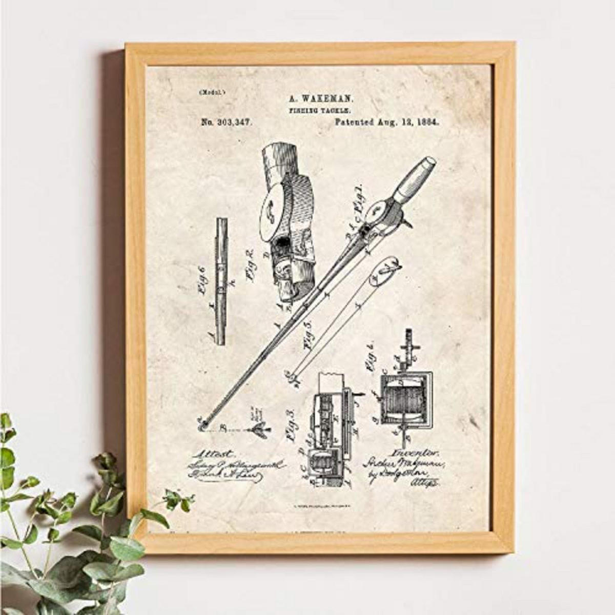POSTER Set mit 4 Angelrute Patent A3 Schwarzer Rahmen - Schwarz, Papier (29.7/3cm) - Nacnic