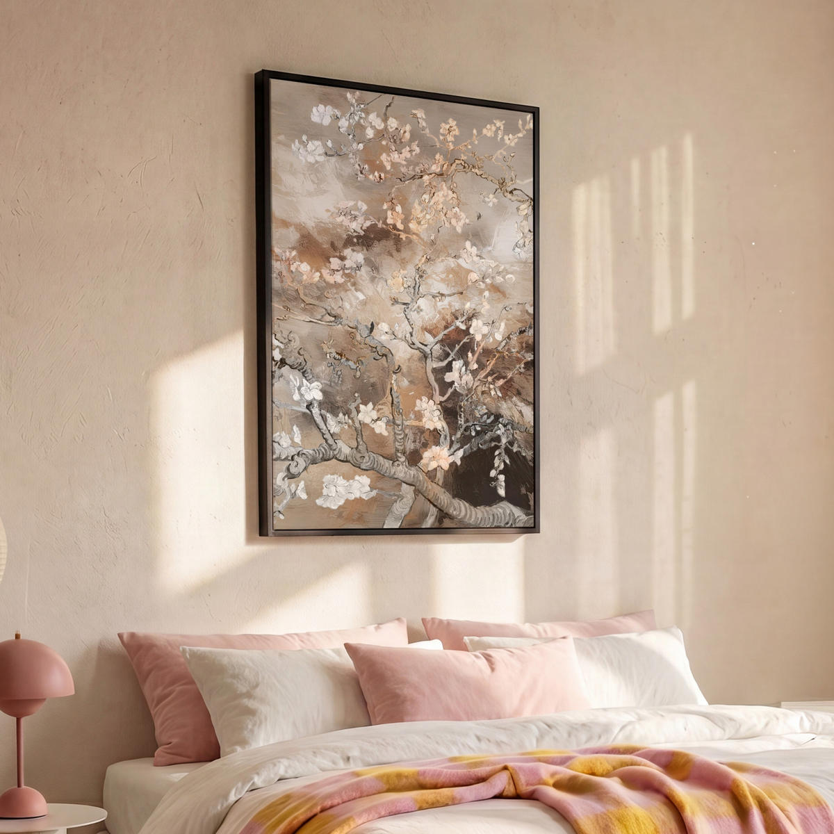 LEINWAND Bilder mit Rahmen - Mandelblüte - Kunst - Van Gogh - Beige - Abstrakt - 80x120 - Braun, Textil (80/120cm) - MuchoWow