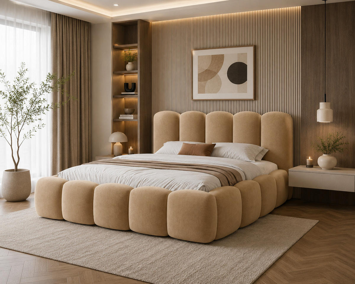 POLSTERBETT 18 - 140x200 cm – Riviera – Gepolstertes Bett mit Metall-Lattenrost - Beige, Holz (140/200cm) - ROYAL24_MARKT