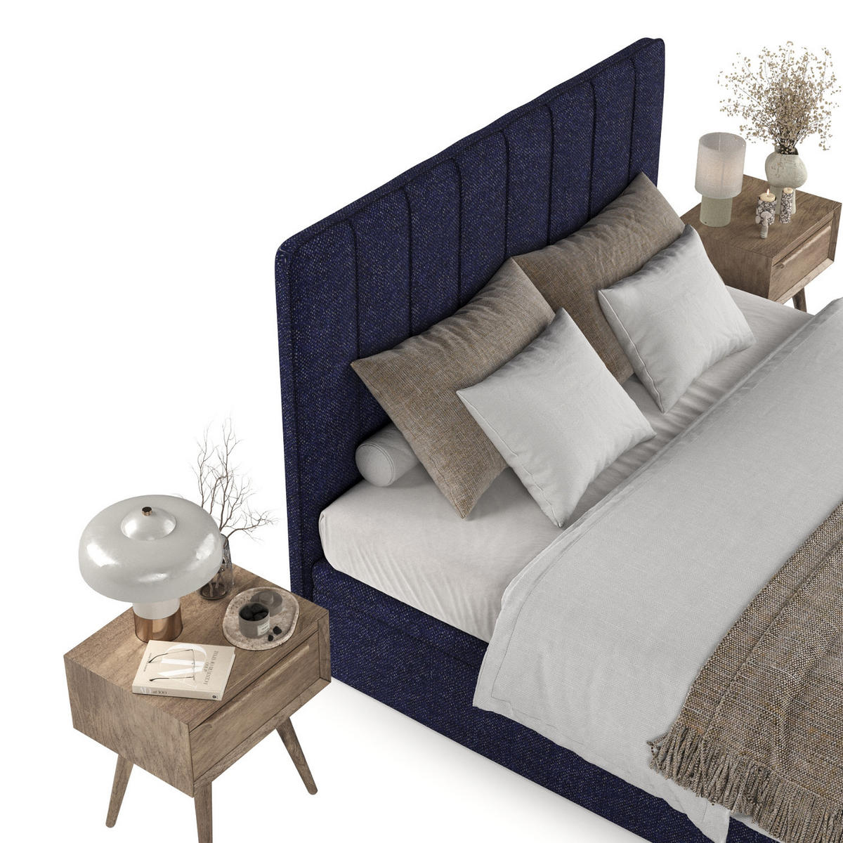 POLSTERBETT Vienna mit Stauraum 200/200 cm Marineblau im Alta Stoff - Schwarz/Dunkelblau, Holz/Holzwerkstoff (200/200cm) - AltaBeds