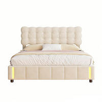 POLSTERBETT 160x200 cm mit LED,Doppelbett Bettgestell modern Samt Beige - Beige, Holz (160/200cm) - PARAFTA HOME