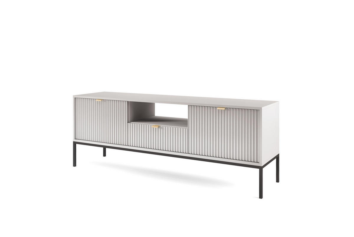 TV-SCHRANK NOVA Geriffelt Regal, 2 Türen, Schublade, Schwarze Beine, 154x39x56cm, Grau - Graphitfarben/Schwarz, Holzwerkstoff/Kunststoff (154/56/39cm) - DomoHome