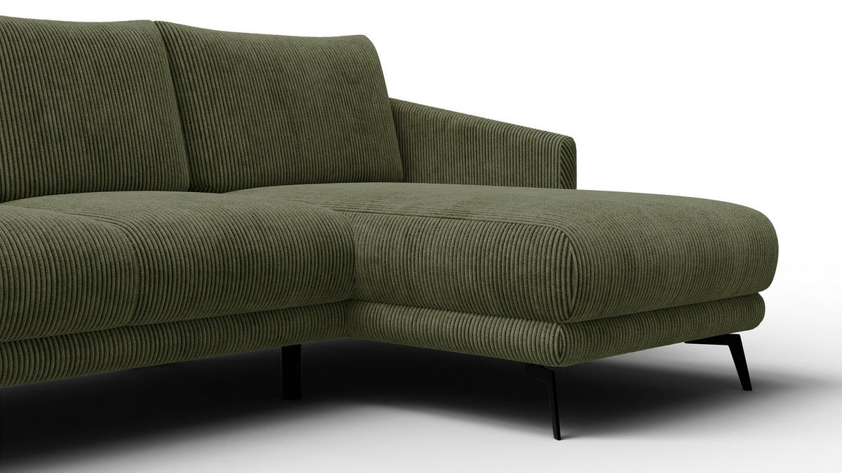 ECKSOFA VILT 3-Sitzer, olive - Schwarz/Olivgrün, Holzwerkstoff/Textil (221/156cm) - Courtois Laville