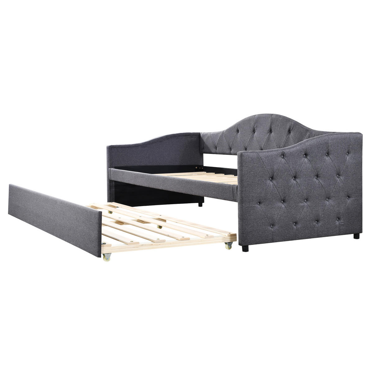 TAGESBETT 90/200 cm Grau mit ausziehbarem Bett aus Leinen - Grau, Textil (90/200cm) - OKWISH