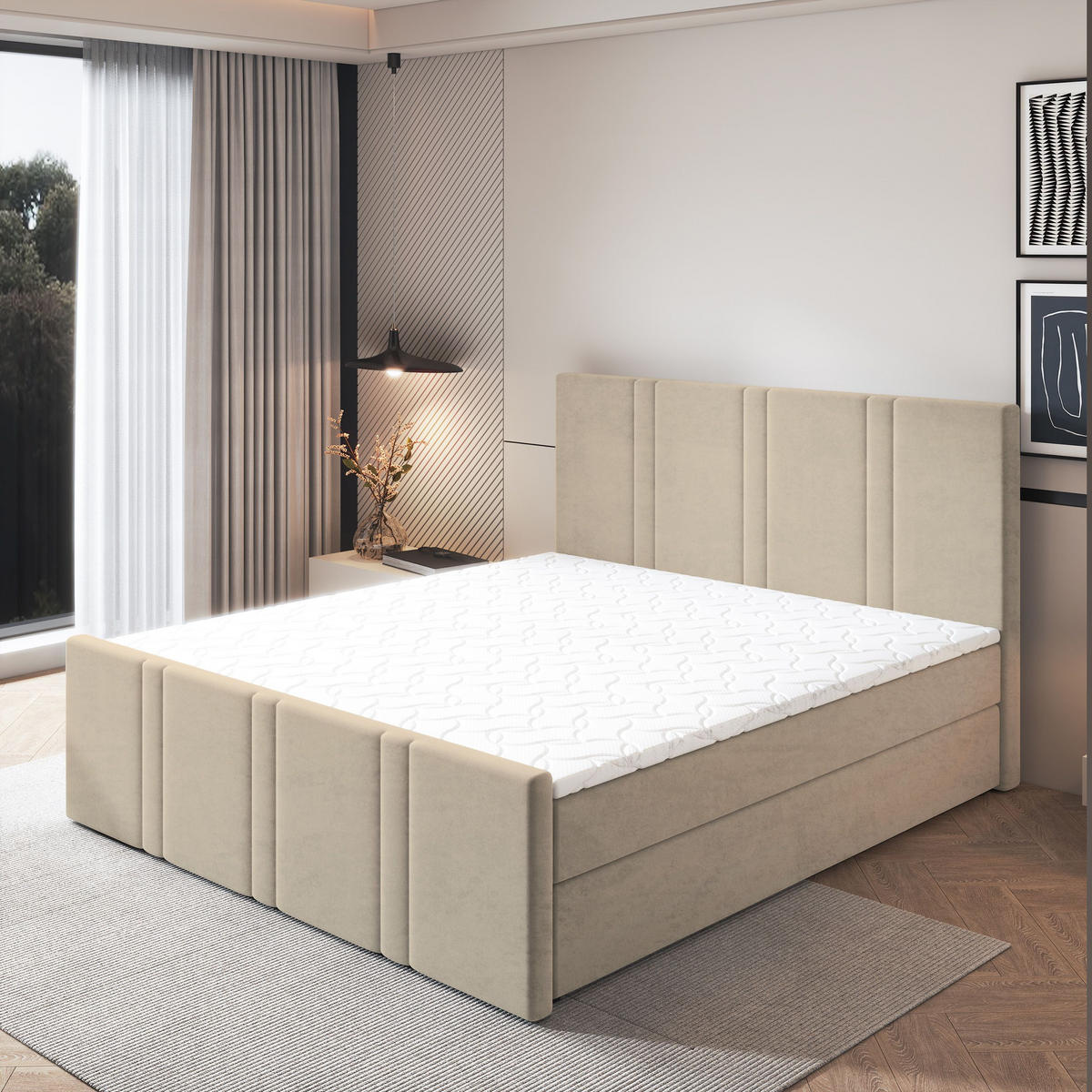 POSTEL BOXSPRING COMOZA 180x200 cm, s matrací a úložným prostorem, béžová - béžová, kompozitní dřevo/textil (180/200cm) - MASSENO