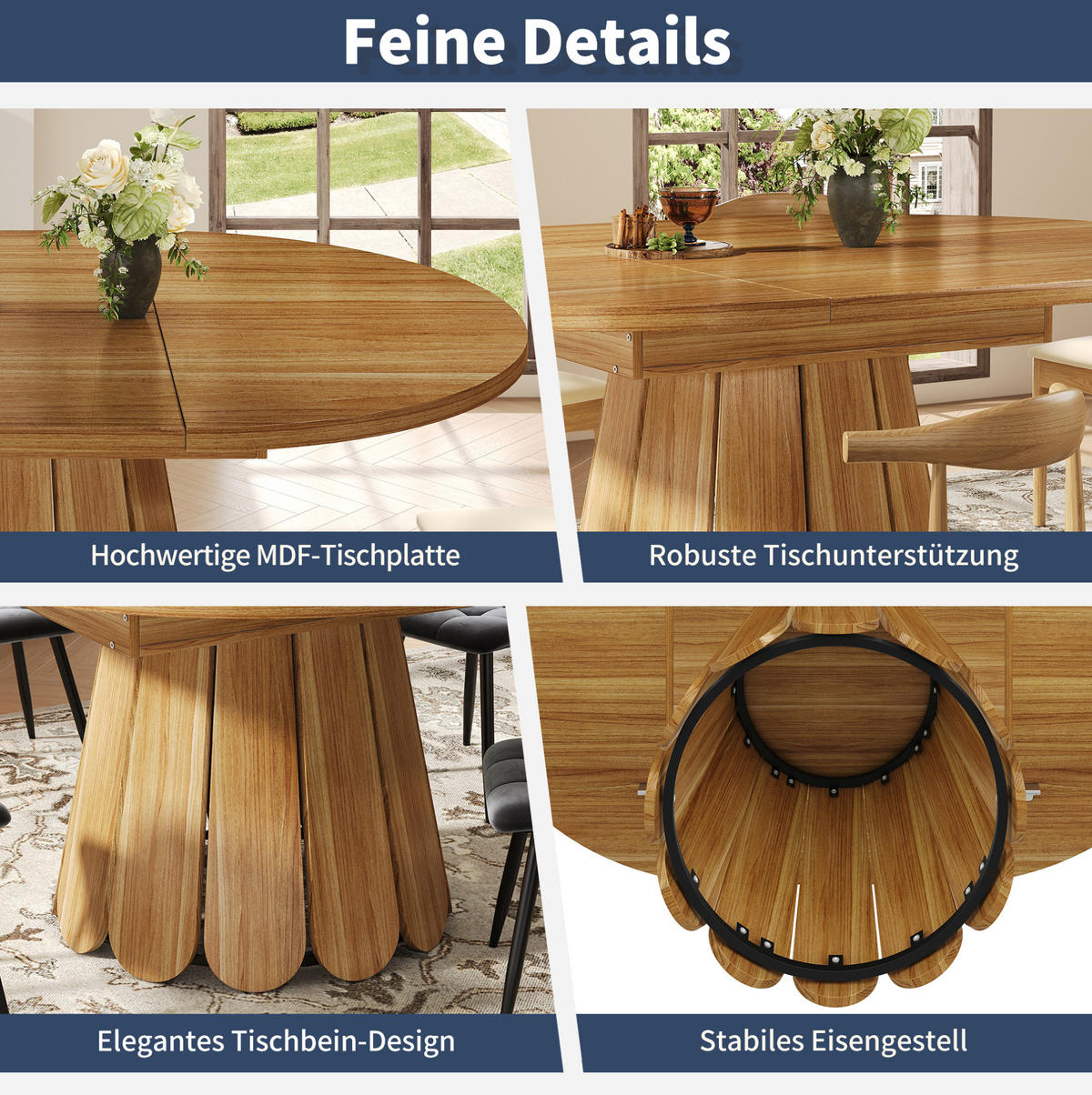 ESSTISCH aus MDF 118(158)x118x76,8 cm Braun ausziehbar mit ovaler Erweiterung und Holzoptik - Braun, Holzwerkstoff (118/118/76cm) - Modfu