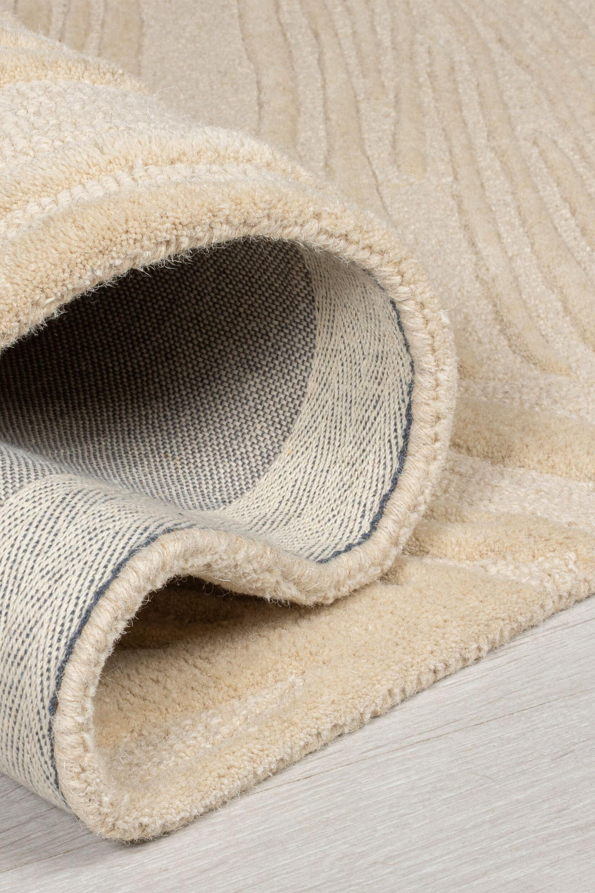 WOLLTEPPICH Blatt-Design, handgetuftet LEVEN LEE, Beige 60x230 cm - Beige, Textil (60/230cm) - KADIMA DESIGN