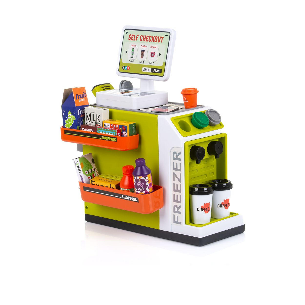 KAUFLADEN Supermarkt 46-teilig grün Supermarkt, Kasse, Scanner, Kartenleser, Lebensmittel, Becher - Grün, Kunststoff (20/41/37cm) - Chipolino