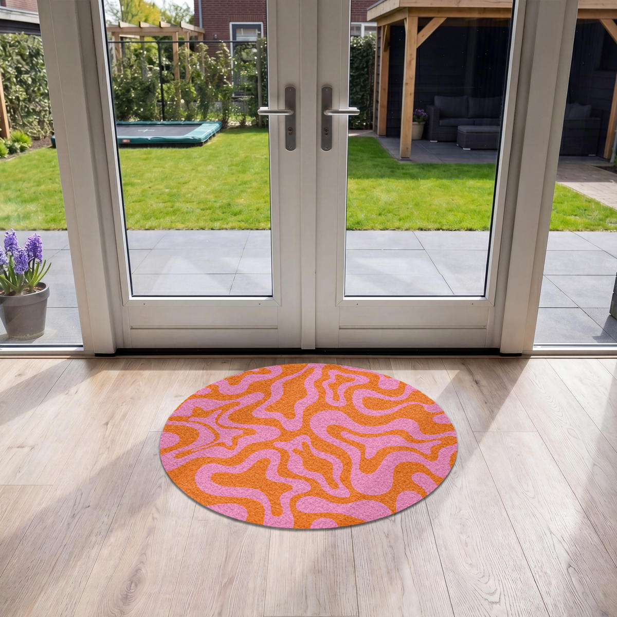 ROHOŽKA Vzor - růžová - oranžová - abstraktní - moderní 90x90 cm - růžová, textil/umělá hmota (90/0.4cm) - MuchoWow