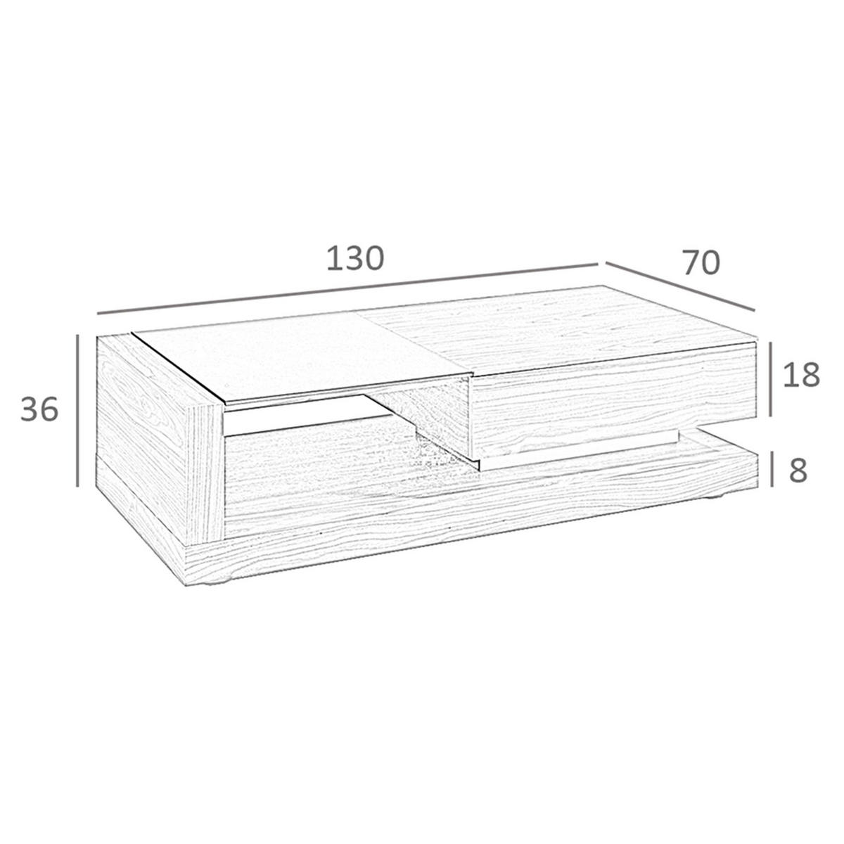 COUCHTISCH Rechteckiger Schwarz und Walnussglas 130/70/36 cm - Edelstahlfarben/Walnussfarben, Glas/Holz (70/130/36cm) - ANGEL CERDA