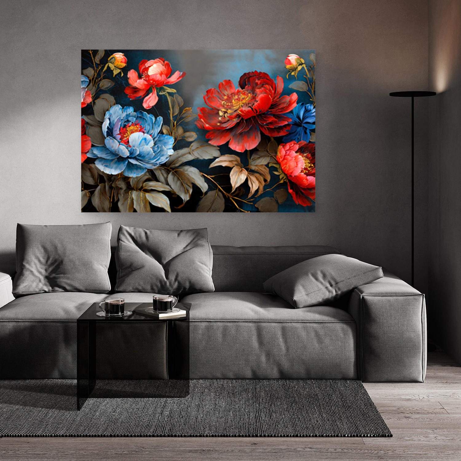 WANDBILD gemalte blumen botanik natur - Rot, Textil (60/40cm) - Feeby