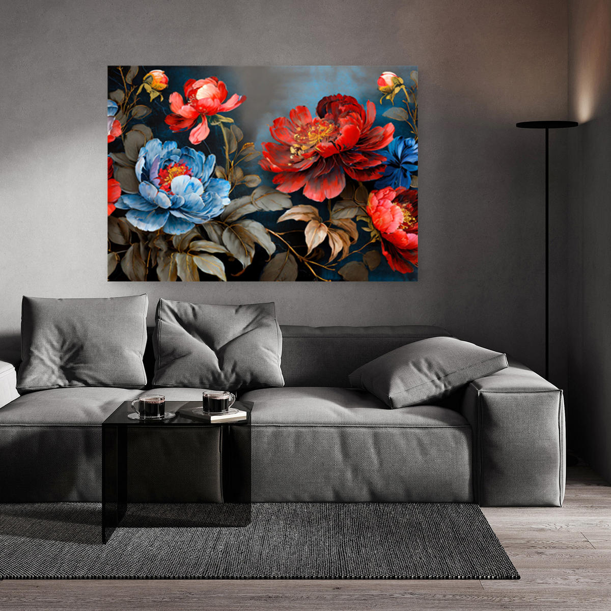 WANDBILD gemalte blumen botanik natur - Rot, Textil (60/40cm) - Feeby