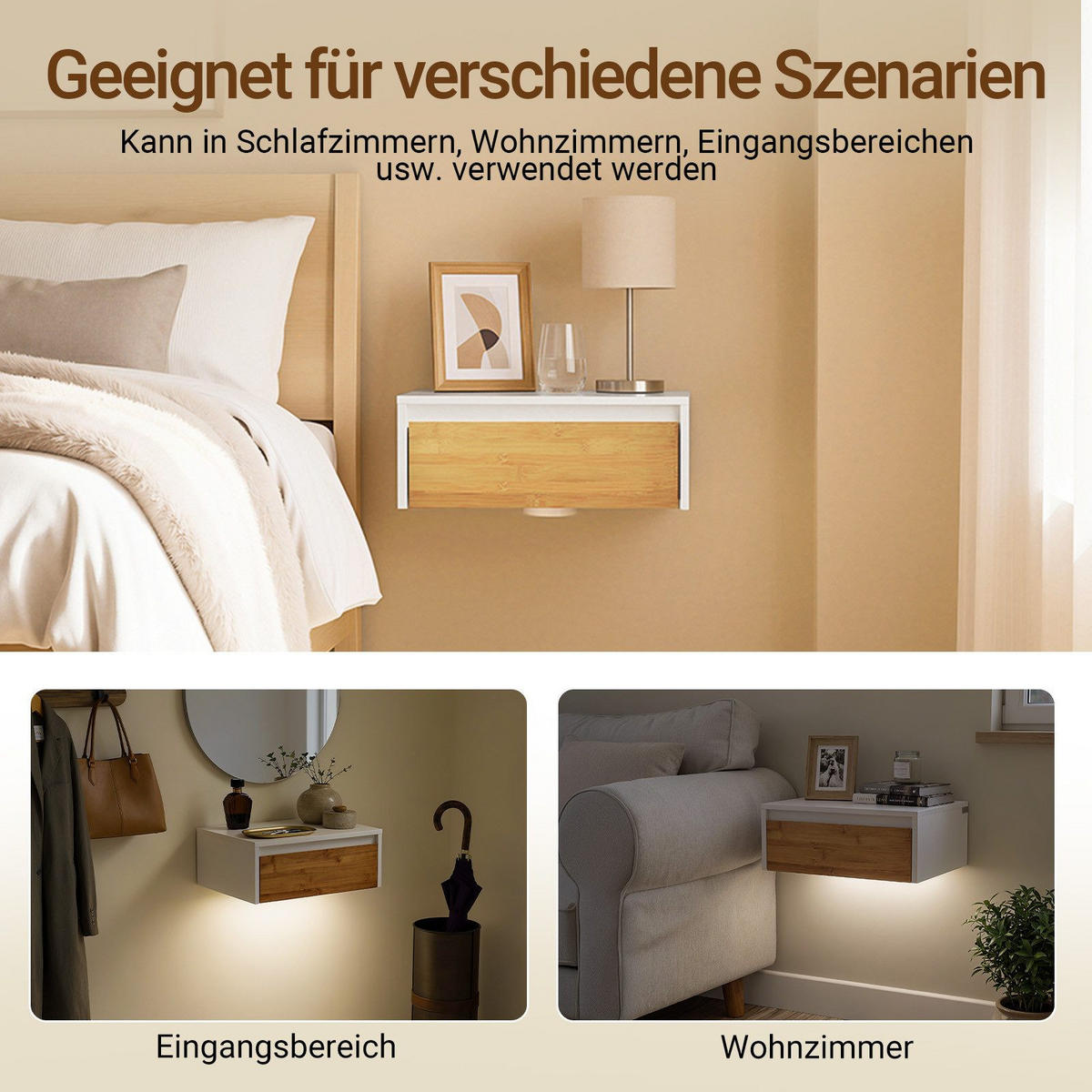 NATTBORD Vit 11x40x30cm - Vit/Naturfärgad, Träbaserade material (40/11/30cm) - SoBuy