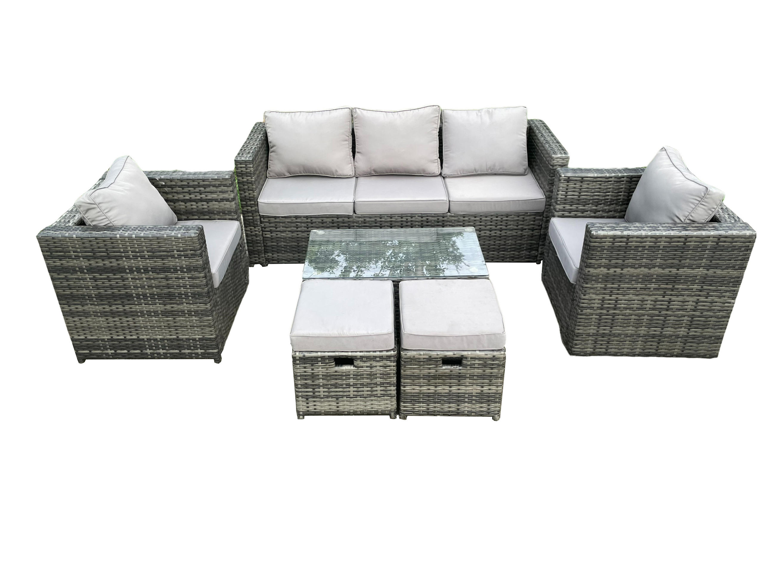 GARTENSOFA SET Polyrattan Dunkelgrau 7-Sitzer - Dunkelgrau, Metall - Fimous