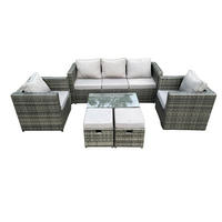 GARTENSOFA SET Polyrattan Dunkelgrau 7-Sitzer - Dunkelgrau, Metall - Fimous