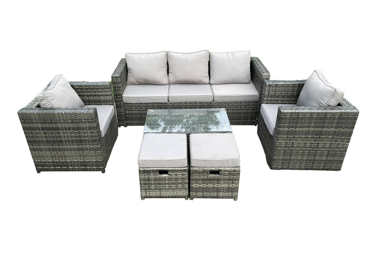 GARTENSOFA SET Polyrattan Dunkelgrau 7-Sitzer - Dunkelgrau, Metall - Fimous