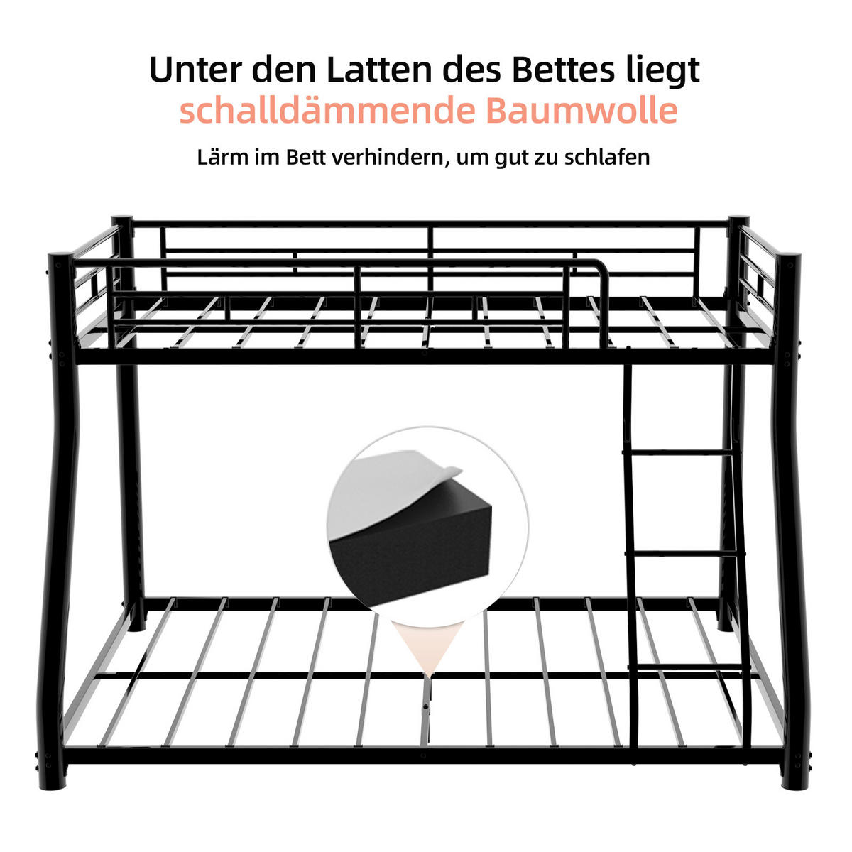 ETAGENBETT 90/190+140/190 mit Leiter und durchgehendem Geländer - Schwarz, Holzwerkstoff (90/190cm) - EVRYAE
