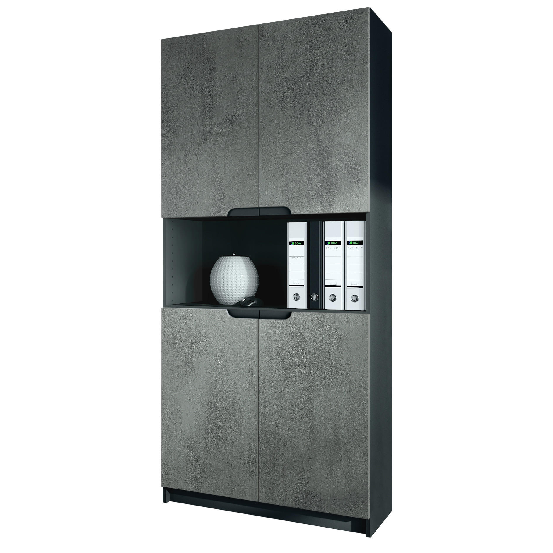 BÜROSCHRANK Logan Fronten in Beton Dunkel Optik - Dunkelgrau, Holzwerkstoff (82/184/37cm) - Vladon