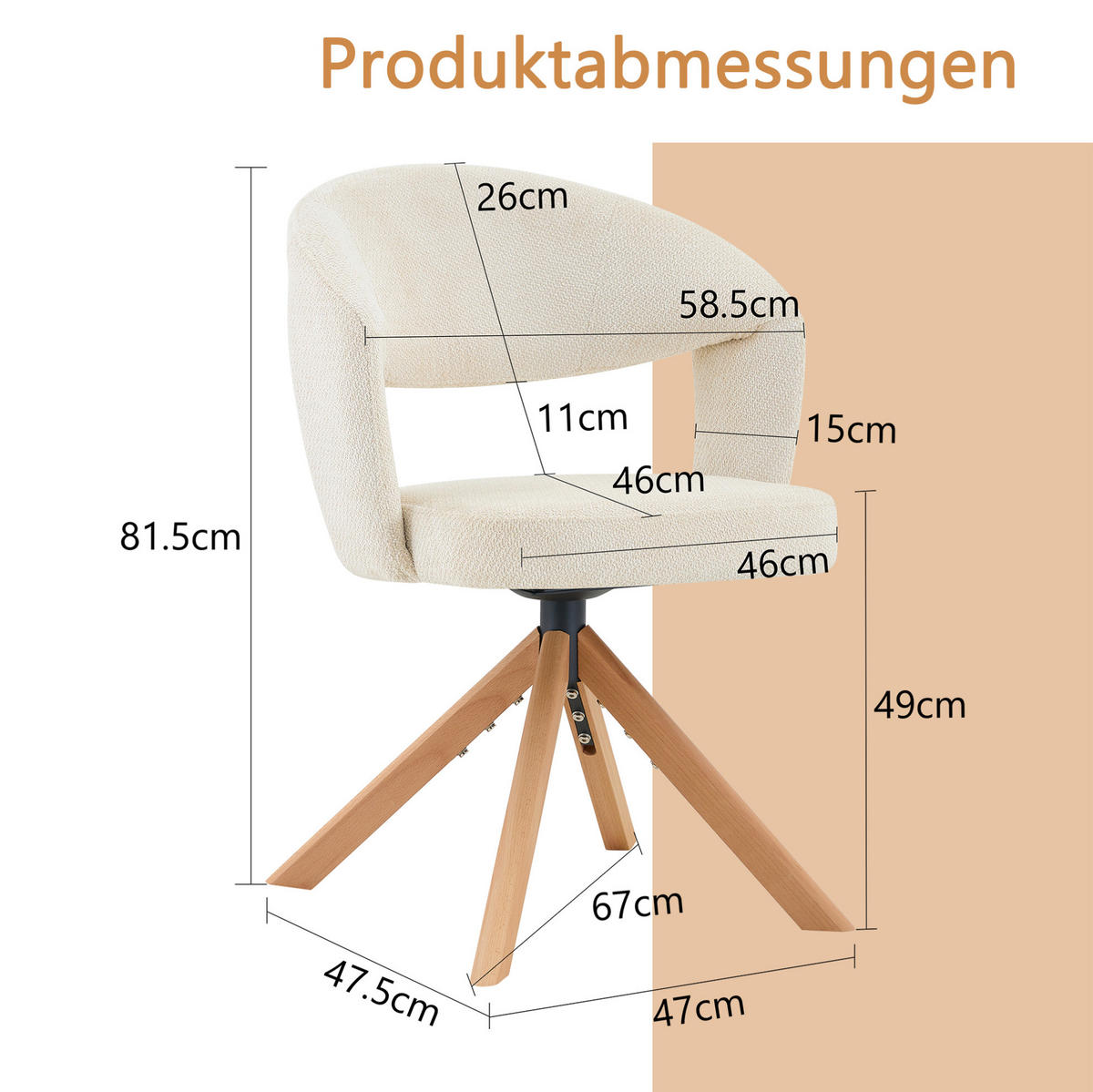 DREHSTUHL 2er-Set 81,5 cm Strukturstoff Weiß Massivholz - Weiß, Holz (47.5/81.5/47cm) - Meubliv