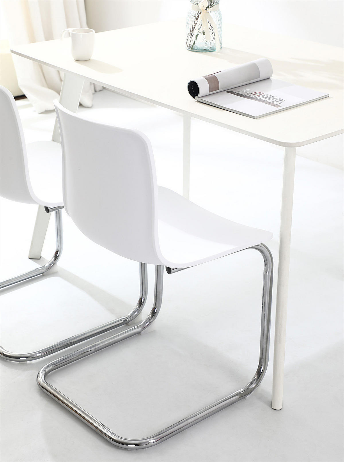 FREISCHWINGER 2er-Set - Silber - Weiß - Eisen - Polypropylen - 48 x 79 x 50 cm - Weiß, Kunststoff/Metall (48/79/50cm) - home24