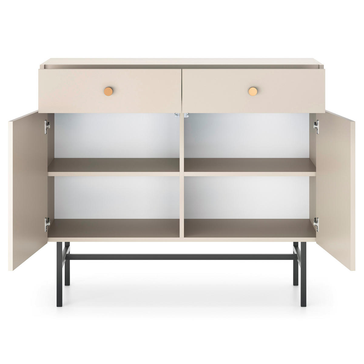 KOMMODE Dalia mit 2 Türen und 2 Schubladen, 104 cm, Kaschmir - Kaschmir/Schwarz, Holzwerkstoff/Metall (104/84/39cm) - Beautysofa