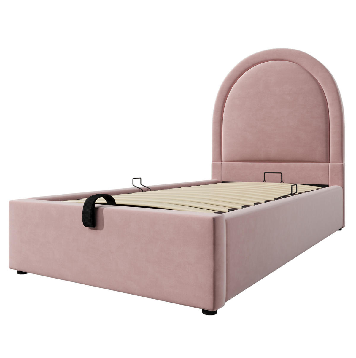 POLSTERBETT 90/190 cm mit hydraulischem Bettkasten, Samt-Bezug und Halbkreis-Kopfteil, Rosa - Rosa, Textil (90/90cm) - Redom