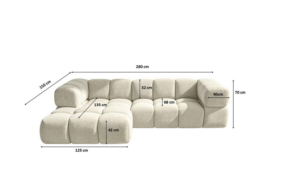 ECKSOFA L-Form Averro, stoff Puente, Ecru, Links - Ecru, Holz (280/150cm) - Kaiser Möbel