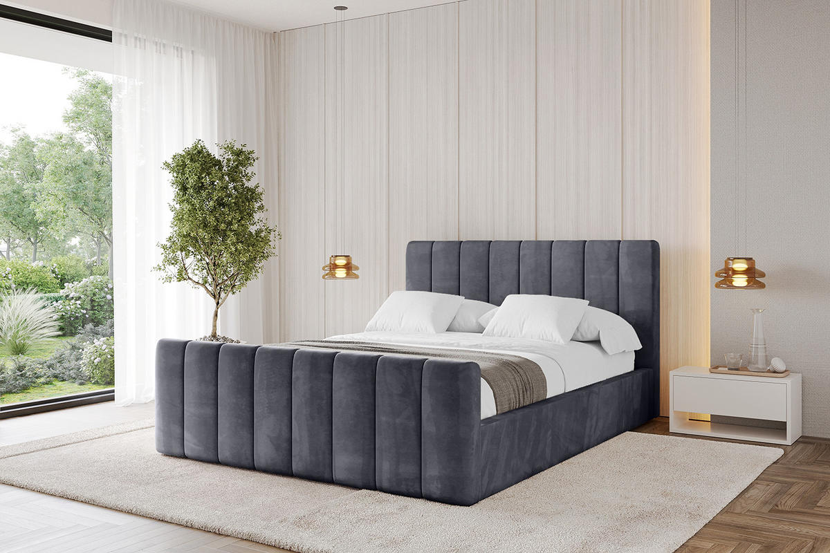 POLSTERBETT mit Bettkasten, Fußteil und Lattenrost, Boxbett mit Matratze H3/H4 - STERA-Z 140x200 Dunkelgrau - Dunkelgrau, Holzwerkstoff/Textil (140/200cm) - ALTDECOR