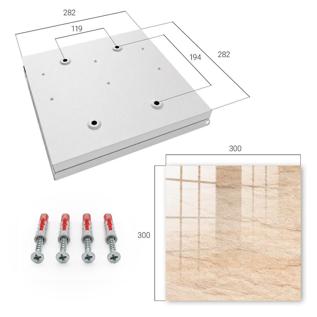 SCHLÜSSELBOX Weiß 30x30 cm – Türöffnung nach rechts - Steintextur - Beige, Metall (30/30/5cm) - TULUP
