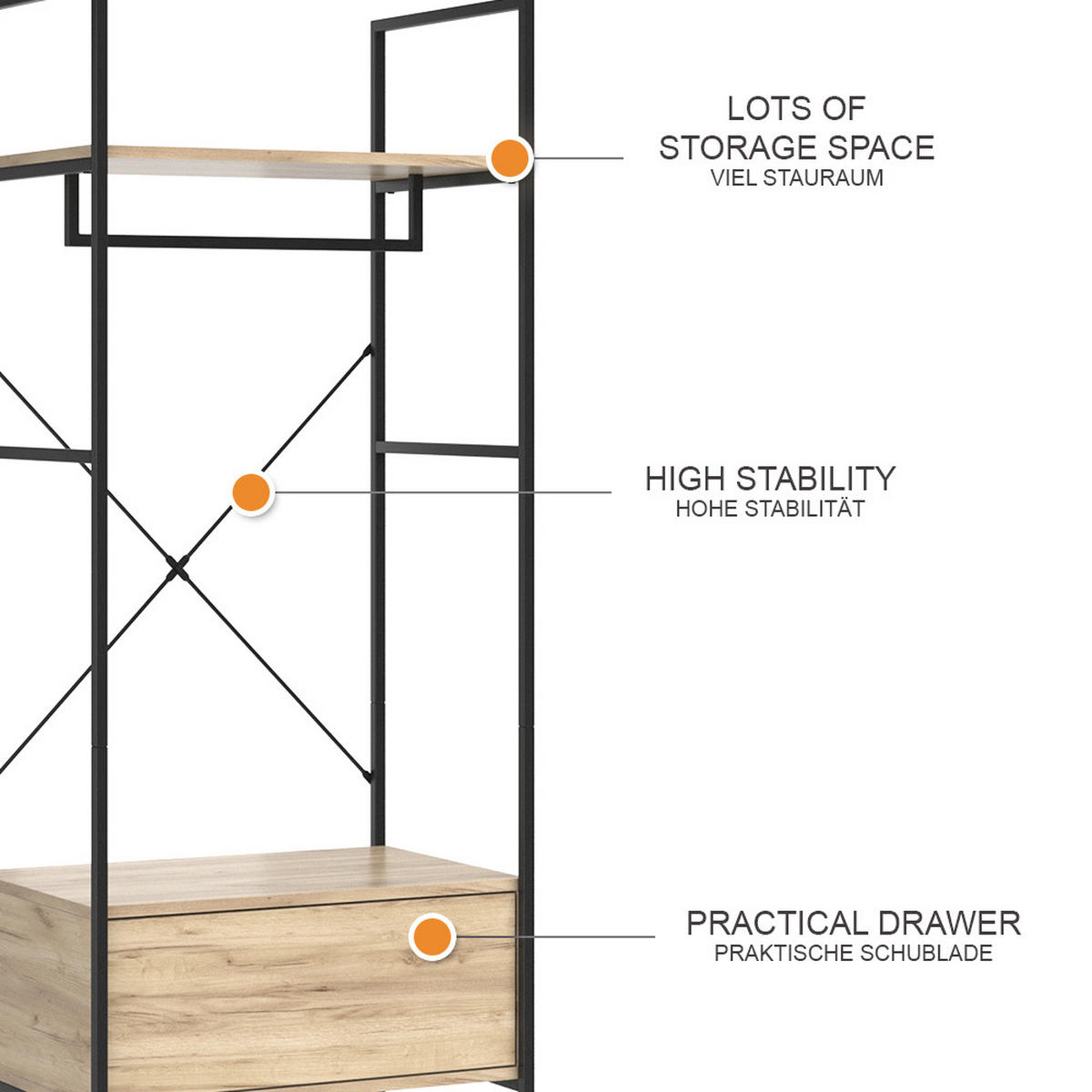 ŠATNÍ SKŘÍŇ Enya Dřevo - přírodní/černá, kompozitní dřevo (60/180/40cm) - Vicco