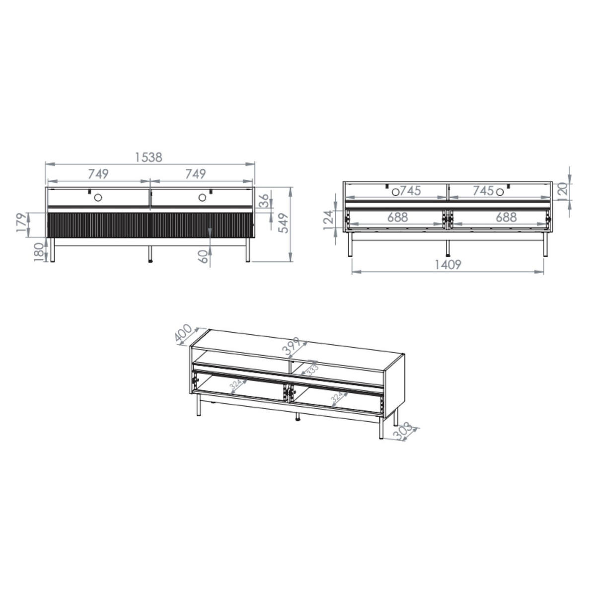 TV-LOWBOARD Dunea Kaschmirgrau/Eichenholzoptik 154/40/55 cm - Taupe/Beige, Holzwerkstoff/Metall (154/55/40cm) - Selsey
