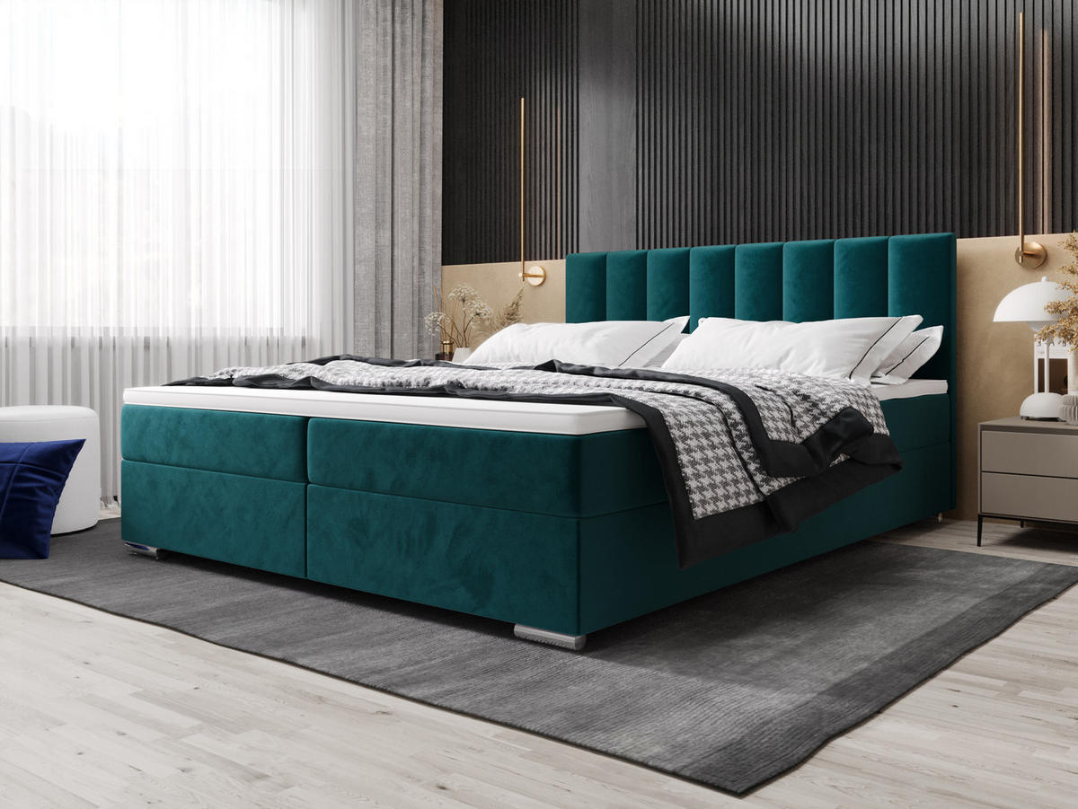 BOXBETT ZILANO 2 mit Matratze H3 und Topper 140x200 Itaka 39 - Blau, Holz/Textil (140/200cm) - Bedante