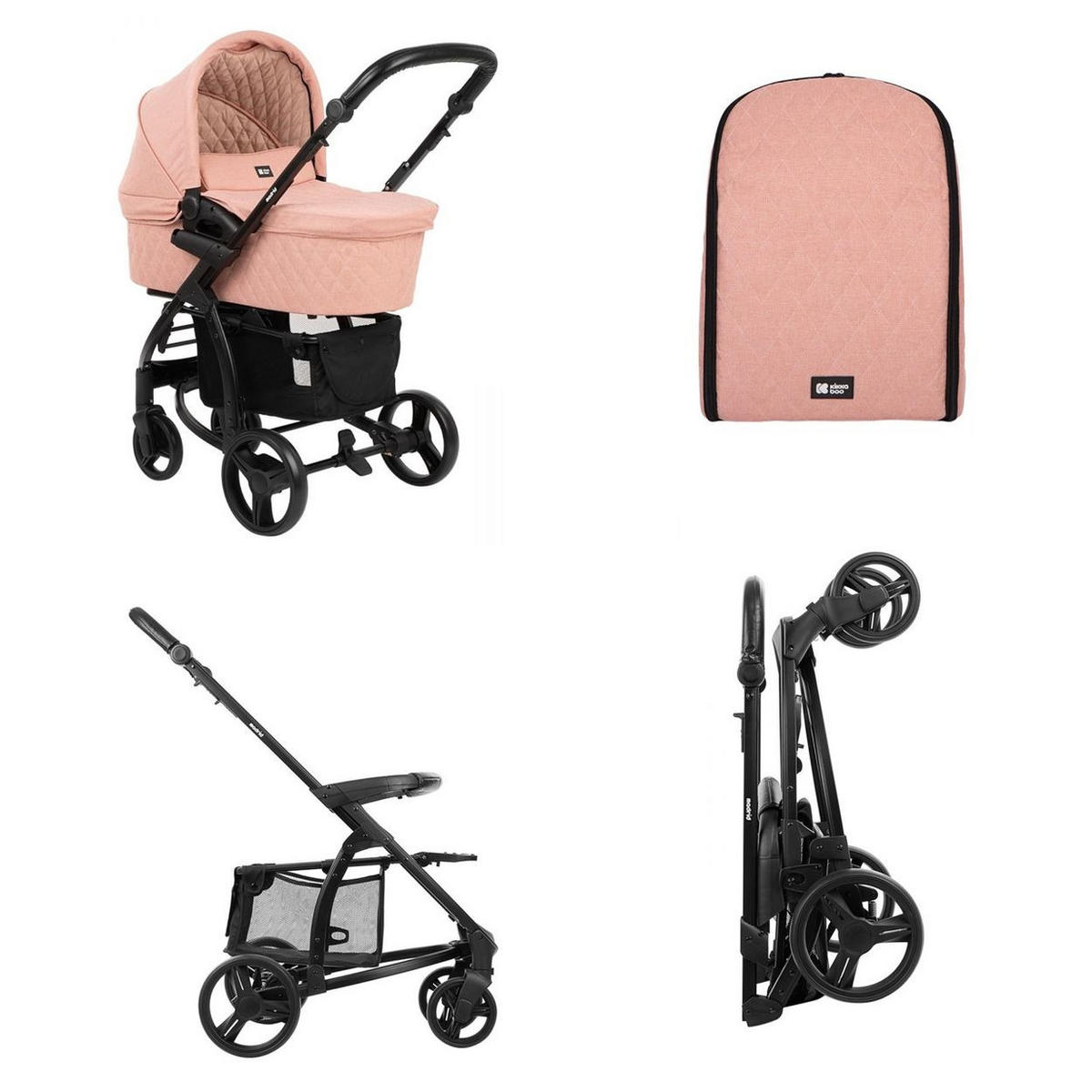 KOMBIKINDERWAGEN Madrid 3 in 1 rosa Babyschale, Babywanne, faltbar, Tasche - Pink/Rosa, Metall (107/58/70cm) - Kikka boo