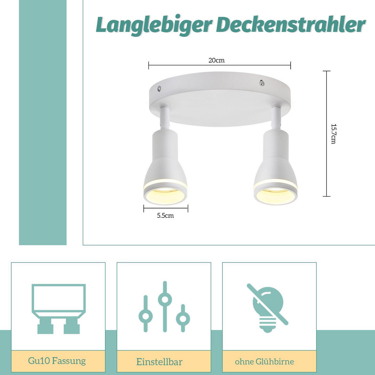 STRAHLER Hertz 2-flammig 20/20/16 cm - Weiß, Metall (20/20/16cm) - Nettlife