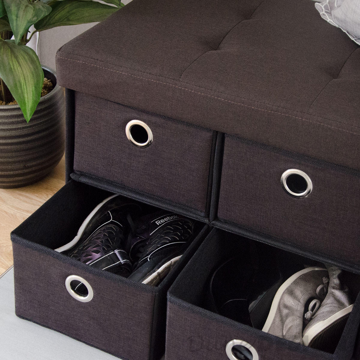 SITZBANK Faltbar, 76/38/38 cm, mit 6 Schubladen, 80 Liter, Dunkelbraun - Braun, Textil (38/38/76cm) - Dunedesign