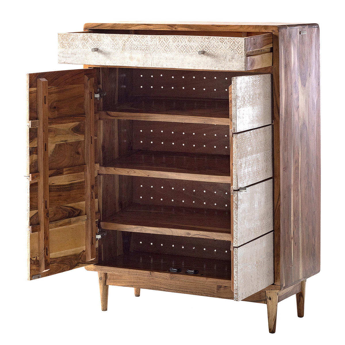 SCHUHKOMMODE - Akazie massiv - Akaziefarben, Holz (90/120/40cm) - home24