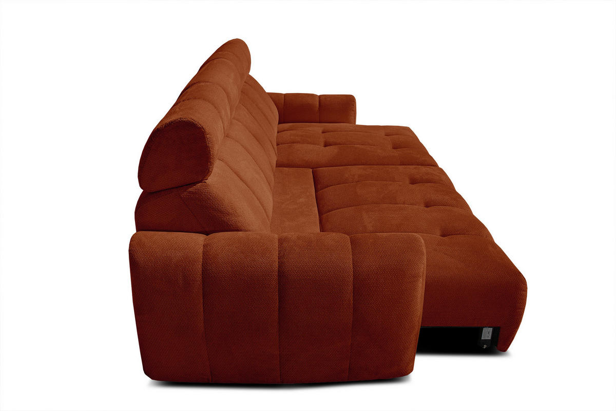 ECKSOFA KIMI 3-Sitzer, ausziehbarer Sitz, verstellbare Kopfstützen, rot - Rot/Schwarz, Holzwerkstoff/Textil (270/160cm) - Courtois Laville