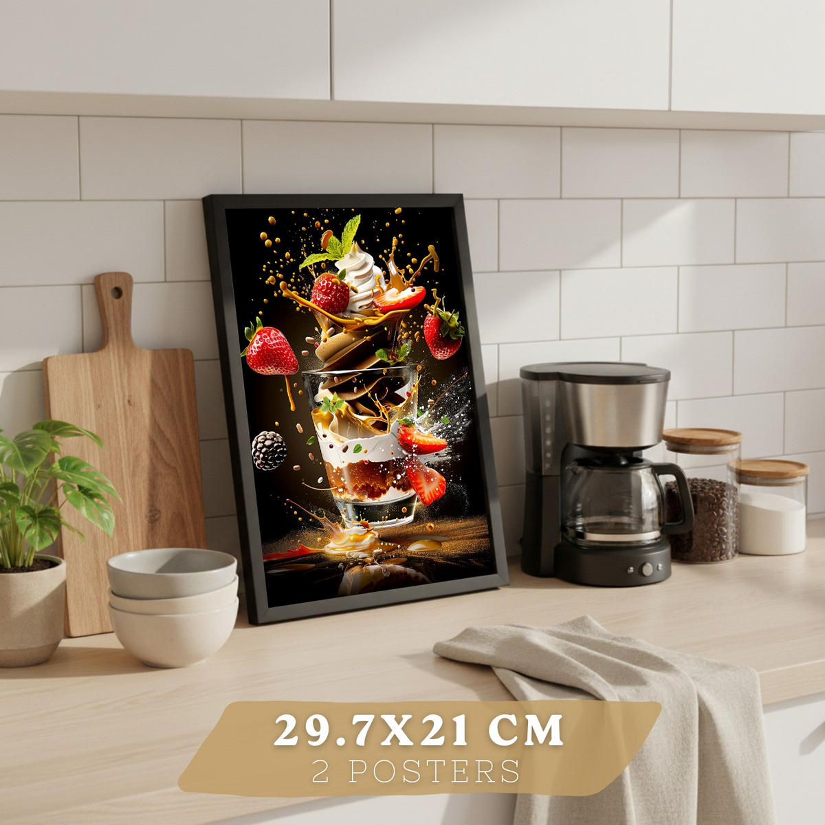 PLAKAT Sada 2 Jahody A4 Černý rám - černá, papír (29.7/1/21cm) - Nacnic
