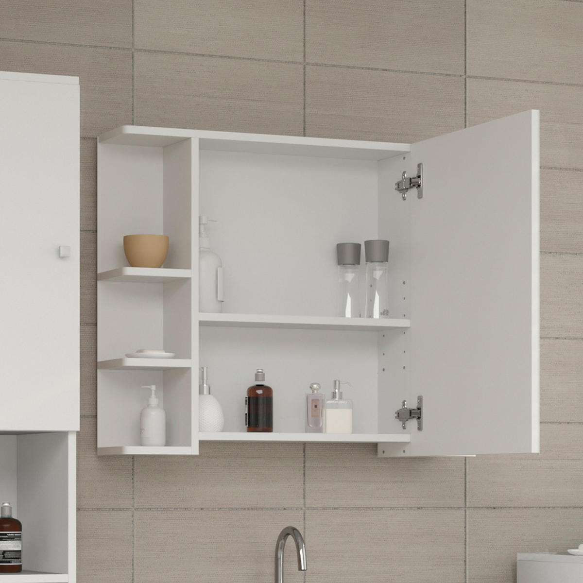 BADSPIEGELSCHRANK Fynn Weiß 79.6 x 64 cm - Weiß, Holzwerkstoff (79.6/64/21.2cm) - Vicco