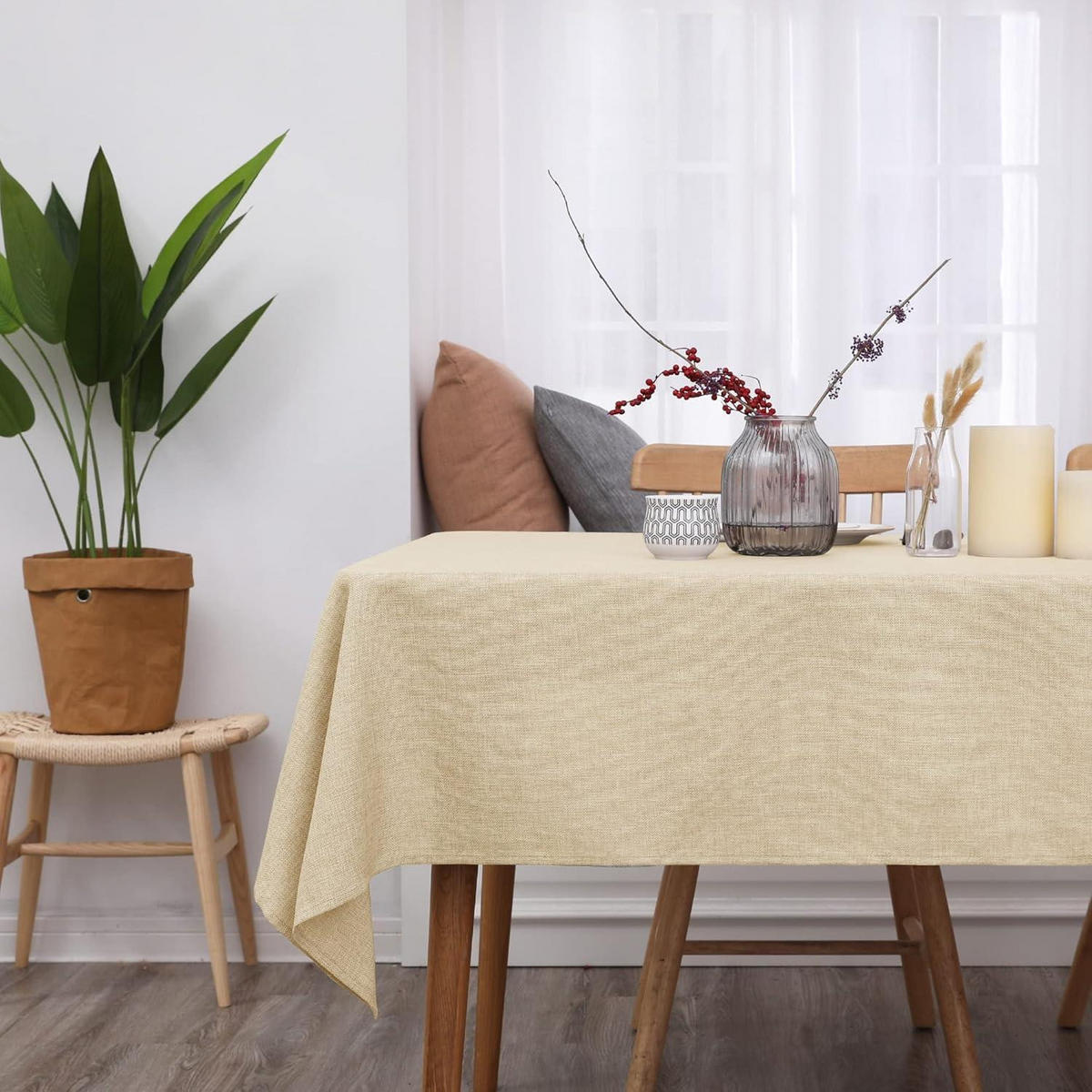 TISCHDECKE Leinenoptik Wasserabweisend 130 x 130 cm Creme - Beige, Textil (130/130/1cm)