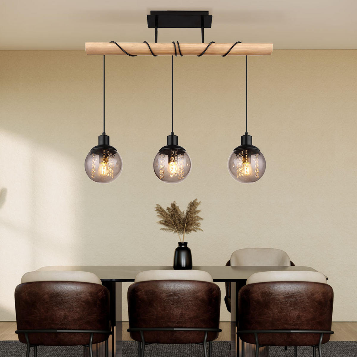 HÄNGELEUCHTE Richard Holz Grau - Grau, Holz (78/15/120cm) - Globo Lighting