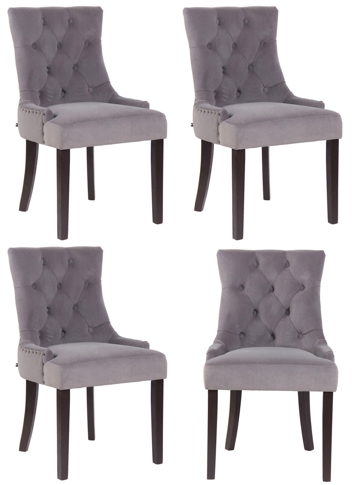 WOHNZIMMERSTUHL 4er Set Samt grau - Grau, Holz/Textil (55/92/58cm) - CLP