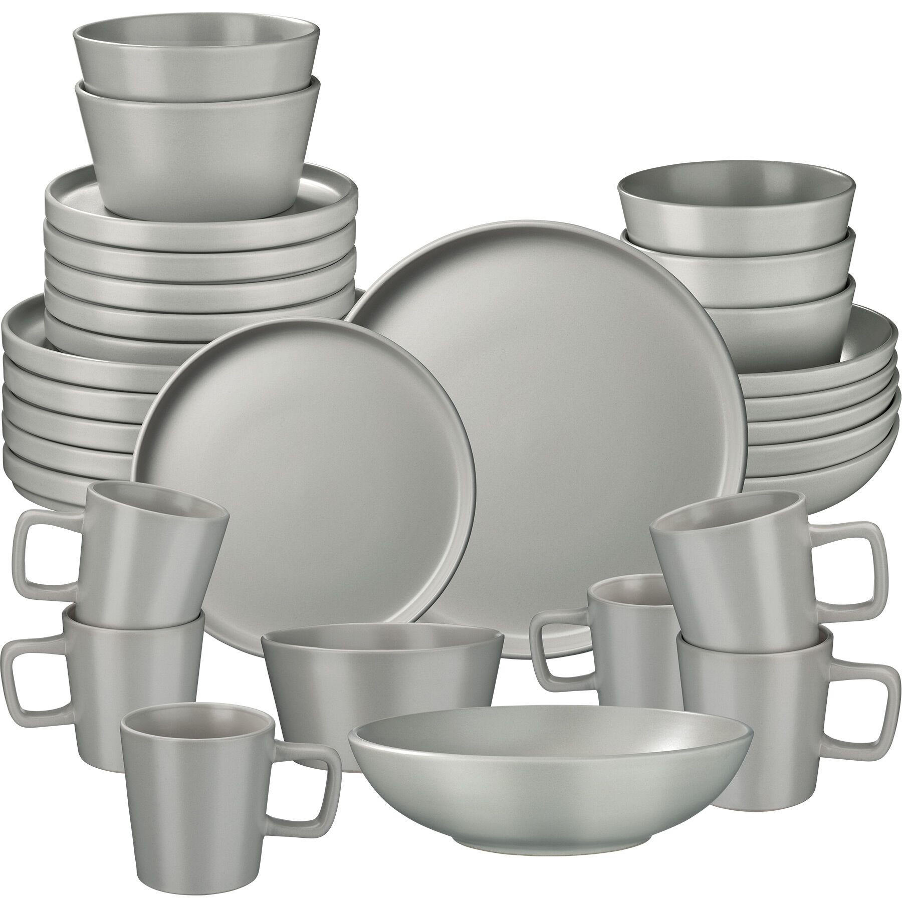 KOMBISERVICE Una, ineinander stapelbar, grau - Grau, Keramik (26/2.3/26cm) - tectake