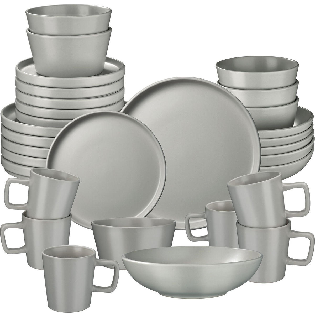 KOMBISERVICE Una, ineinander stapelbar, grau - Grau, Keramik (26/2.3/26cm) - tectake