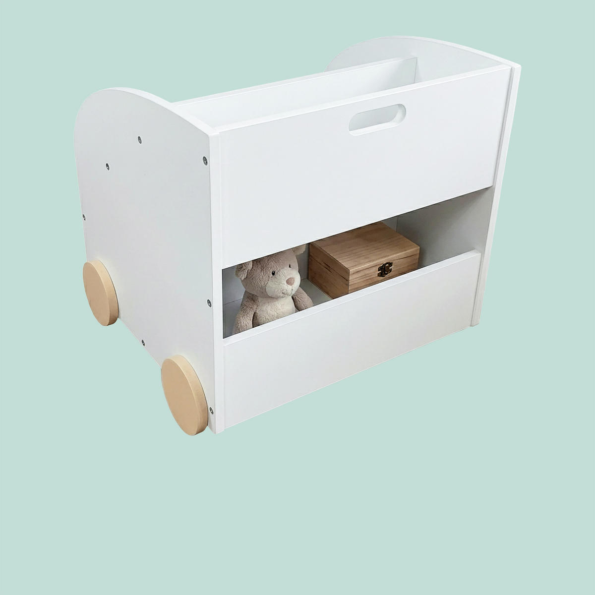 BIBLIOTECĂ Alb natural copii 3-compartimente cu roți - alb, compozit lemnos (46/43.5/40cm) - Relaxdays