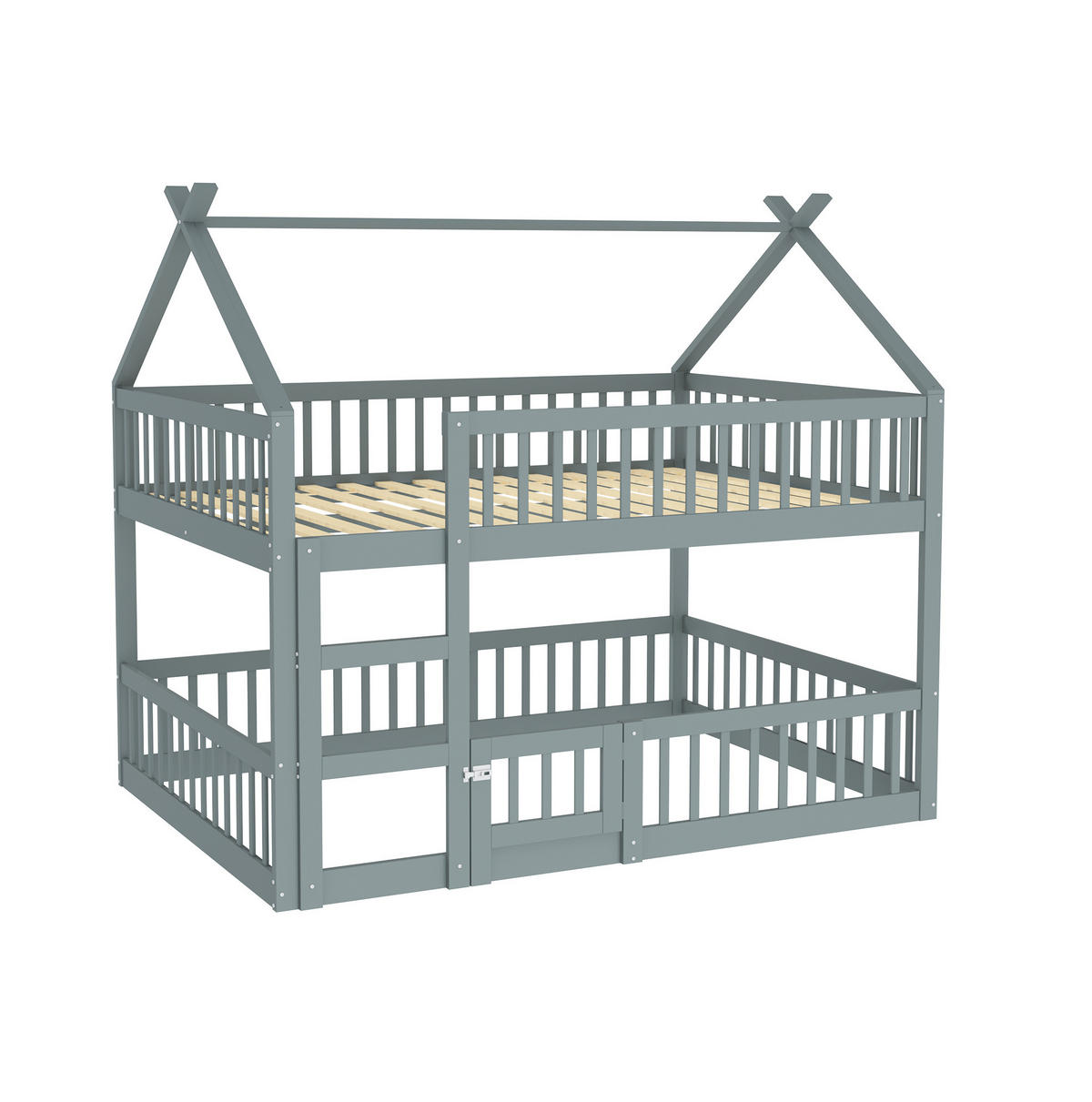 ETAGENBETT 140/200 cm in Grau mit Treppe und Tür - Grau, Holz (140/200cm) - OKMYHOME