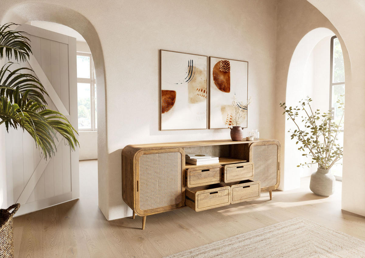 SIDEBOARD Mango 200x40x80 natur lackiert VALENCIA #120 - Naturfarben, Holz (200/80/40cm) - Massivmoebel24